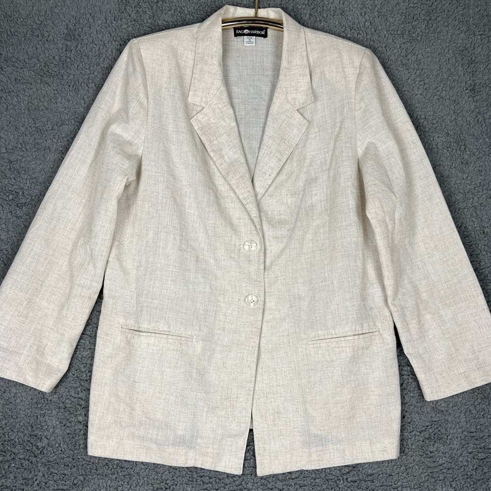 Sag Harbor women’s 16 linen blend beige blazer (S13000) double button pockets